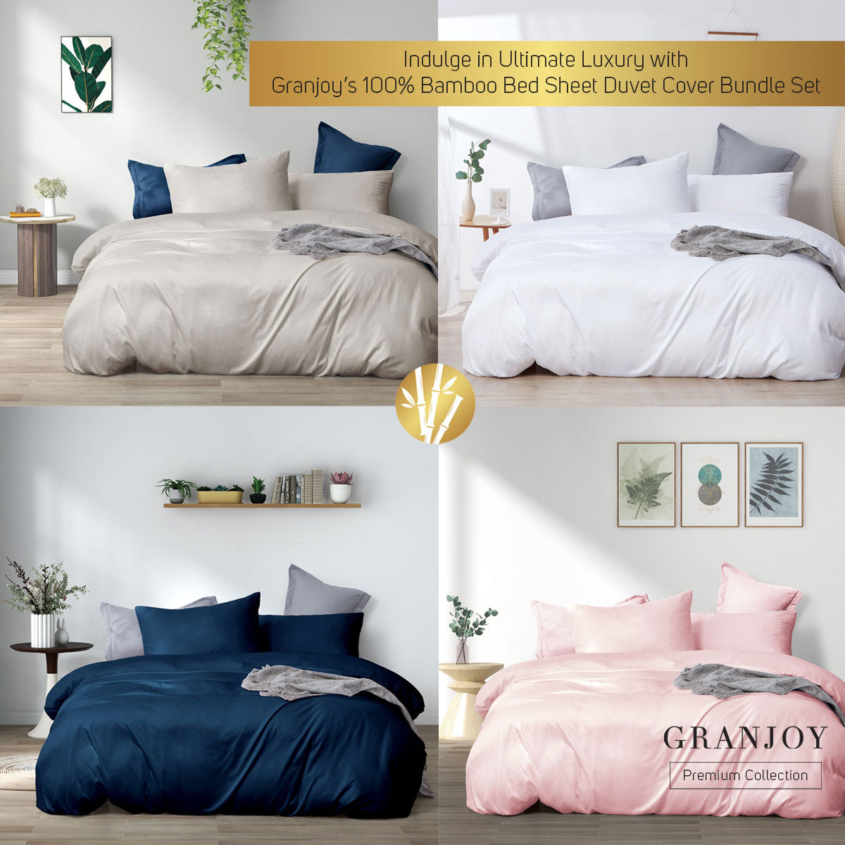 Bamboo Bed Sheets Duvet Cover Bundle Set in 4 Colors